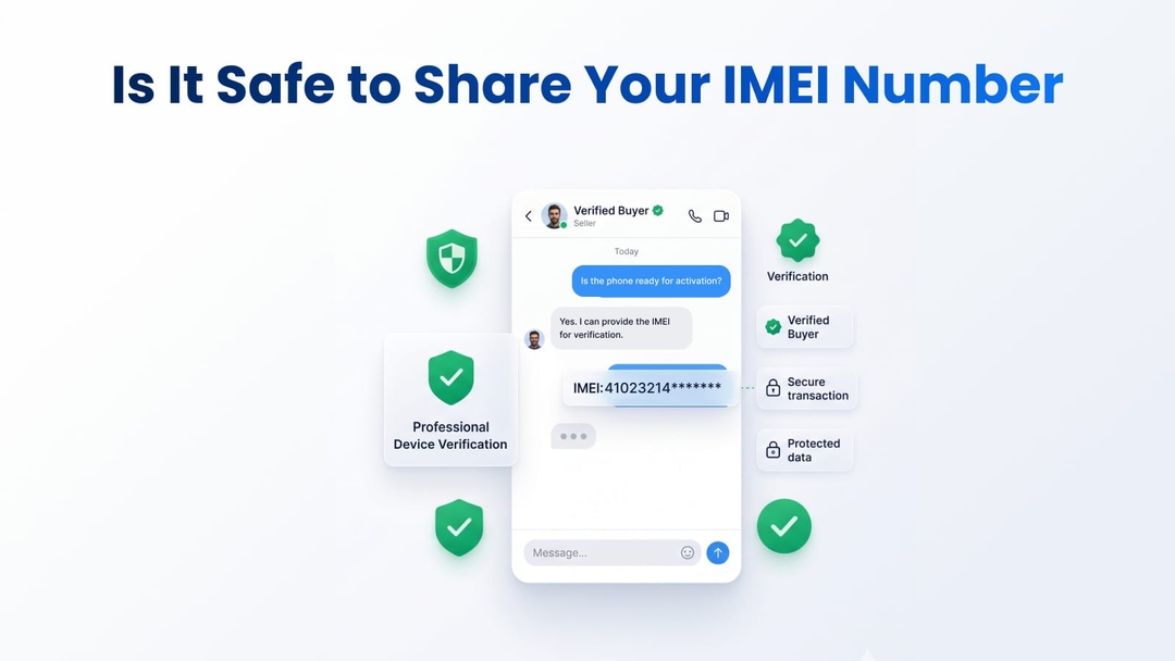 Seller safely sharing a smartphone IMEI code with a verified buyer online