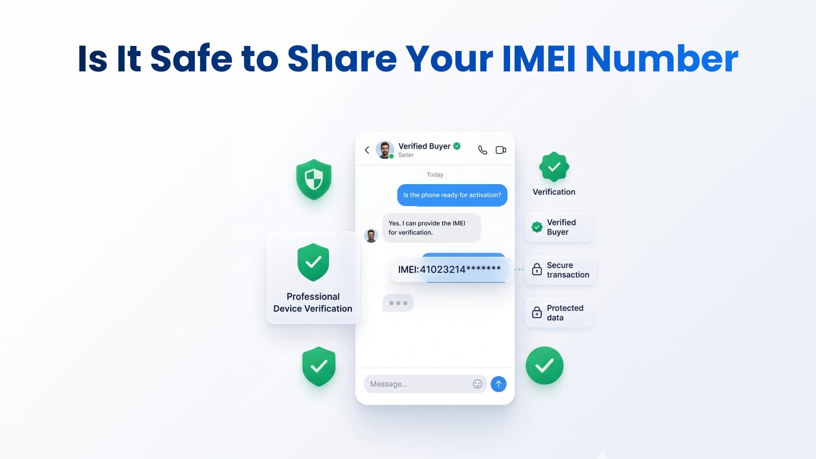 Seller safely sharing a smartphone IMEI code with a verified buyer online