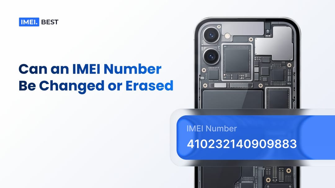 A close-up view of a smartphone motherboard highlighting the baseband processor where the 15-digit IMEI number is permanently burned into the hardware during assembly