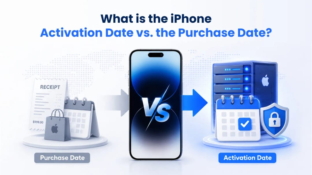Visual comparing iPhone purchase date (receipt) to activation date (Apple servers)