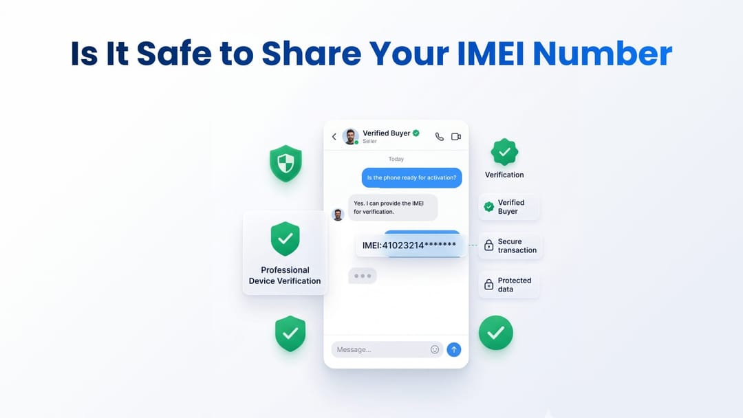 Seller safely sharing a smartphone IMEI code with a verified buyer online