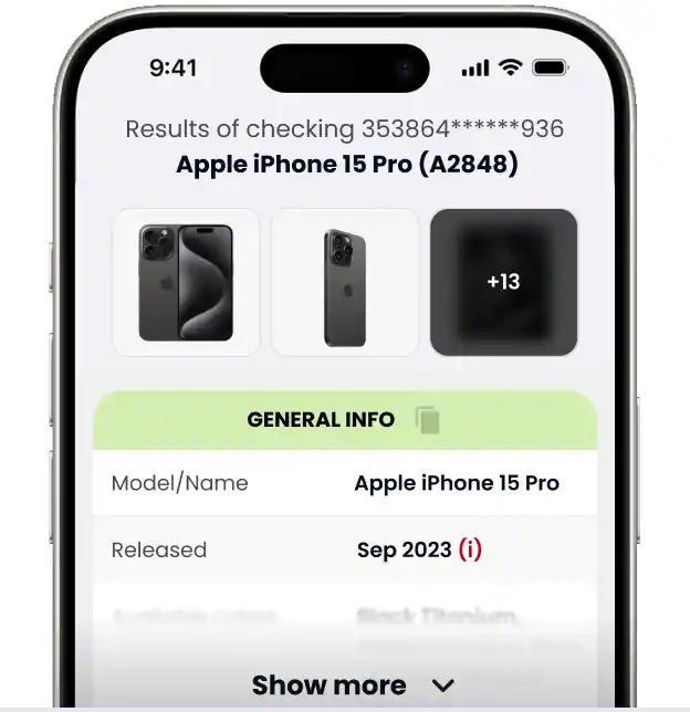 Example of free IMEI check result