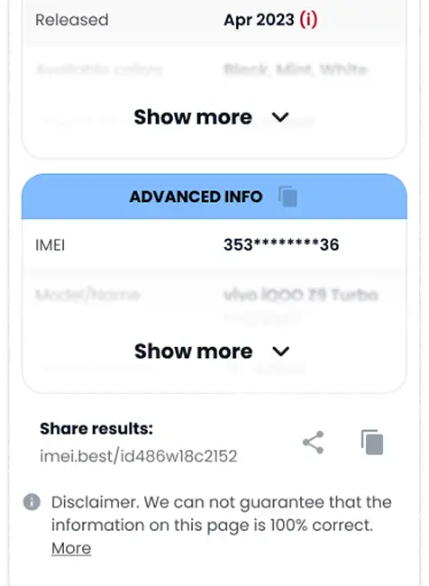 Sample layout showing the advanced information section in collapsed view