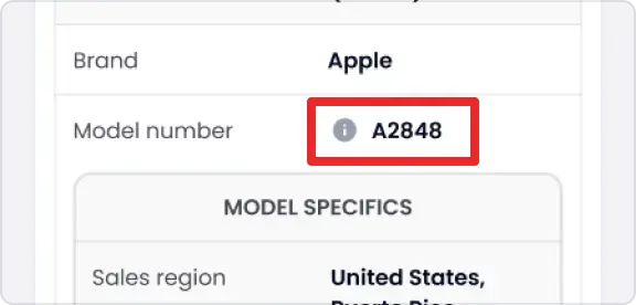 Sample view highlighting the model number field in a device report layout